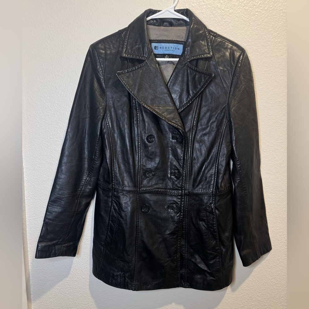 Reaction by Kenneth Cole Women's Y2K Black Leather Blazer Jacketβ Size M